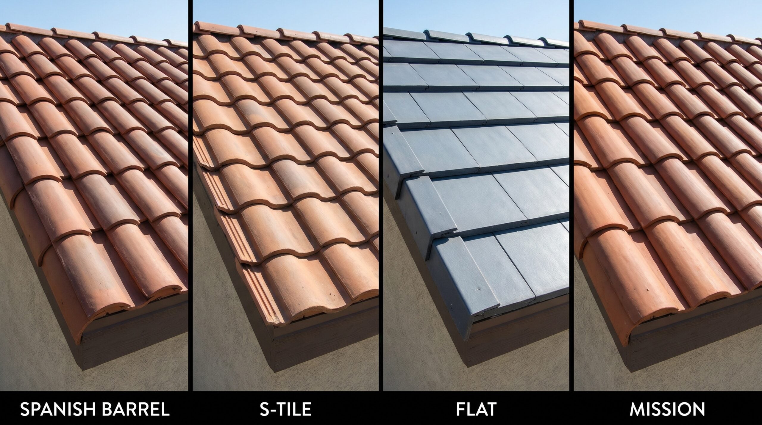 comparison of different tile styles spanish barrel s-tile flat mission