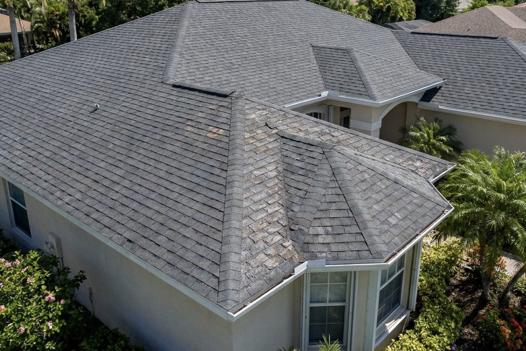 Damaged roof with visible wear and tear