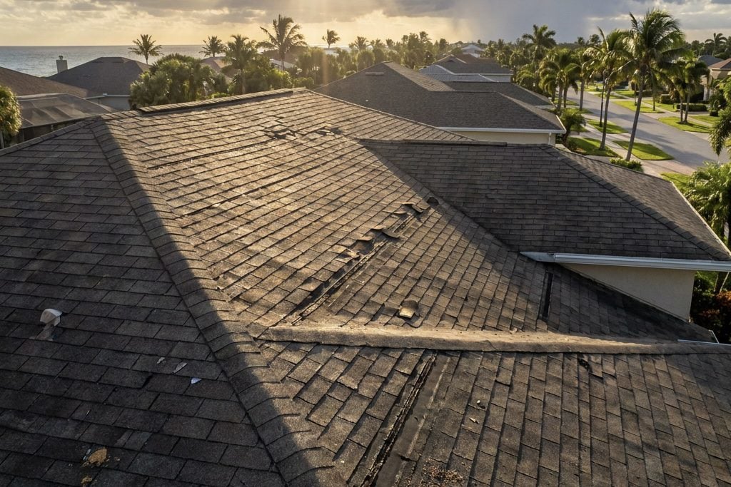 Damaged roof from wind exposure